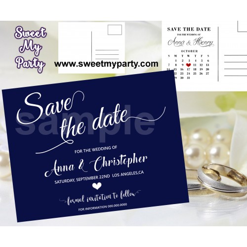 Navy Blue Wedding Save the Date cards,Navy blue Wedding Save Our Date, (00b)